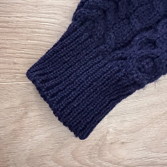 Vtg Pure Wool Aran Cable Knit Cardigan Sweater - Navy - Picture 5 of 14